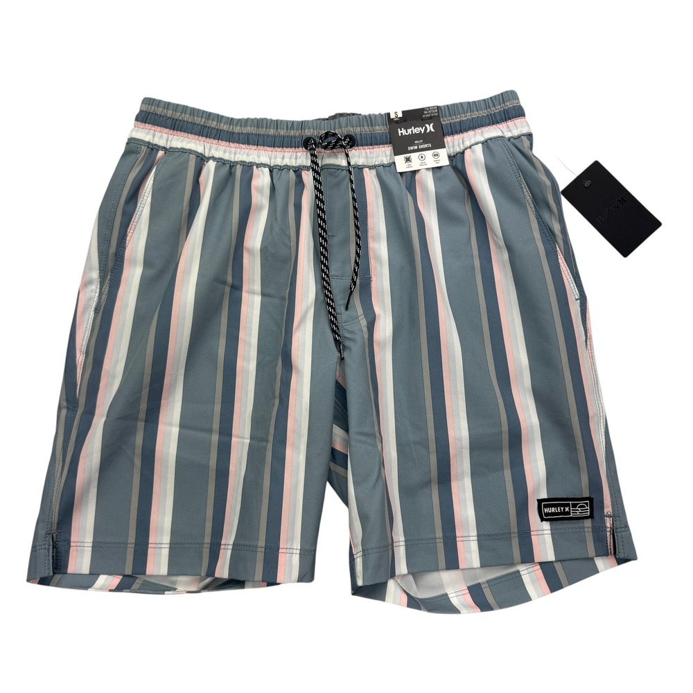 Hurley Swim Shorts Mens Small Gladiator Grey Stripe Volley Water Repellent Liner